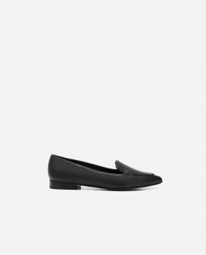 Black Flattered Alex Leather Shoes Loafers | AUEGJ24539