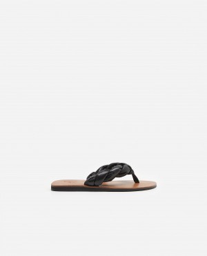 Black Flattered Blanche Leather Shoes Sandals | AUDFL89767