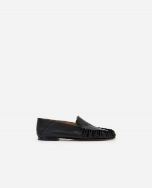 Black Flattered Bon Bon Leather Shoes Loafers | ZAUNQ94193