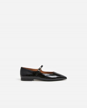 Black Flattered Camila Leather Shoes Ballet Flats | AUNEJ25373