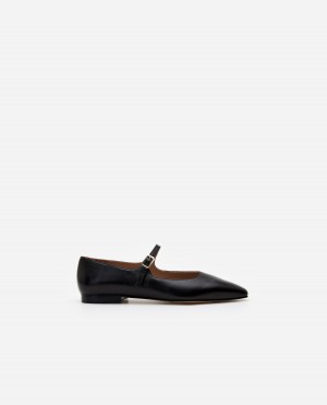 Black Flattered Camila Leather Shoes Ballet Flats | AUXMI12524