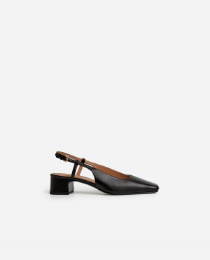 Black Flattered Elin Leather Shoes Heels | BAUSO11396