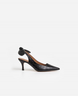 Black Flattered Franchesca Leather Shoes Heels | FAUHY73055