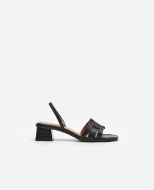 Black Flattered Freja Leather Shoes Heels | XAUBH55397