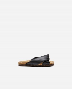 Black Flattered Lou Vegan Material Shoes Sandals | ZAUMJ89344