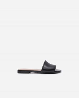 Black Flattered Mouna Leather Shoes Sandals | AUJBT43786