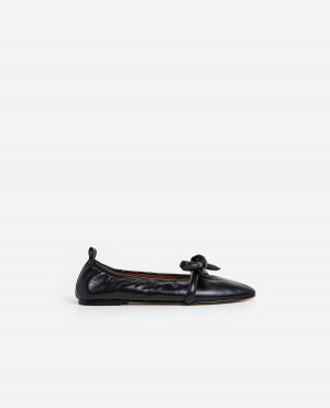 Black Flattered Polly Leather Shoes Ballet Flats | AUJKU13945