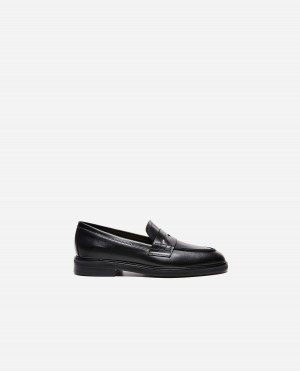 Black Flattered Sara Leather Shoes Loafers | ZAUNQ76650