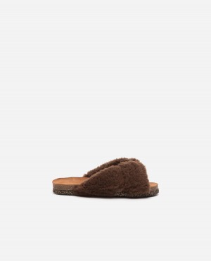 Dark Brown Flattered Lou Teddy Shoes Sandals | AUZPD68456