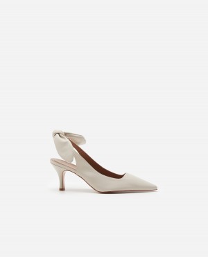 White Flattered Franchesca Leather Shoes Heels | SAUVO41233