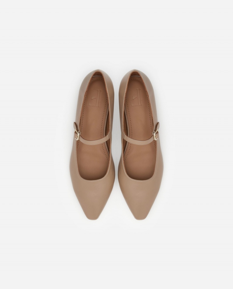 Beige Flattered Camila Leather Shoes Ballet Flats | QAUUV60724