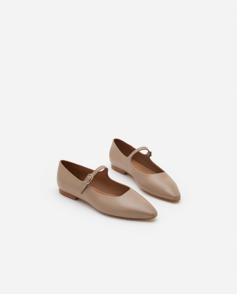 Beige Flattered Camila Leather Shoes Ballet Flats | QAUUV60724