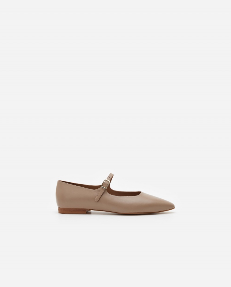 Beige Flattered Camila Leather Shoes Ballet Flats | QAUUV60724