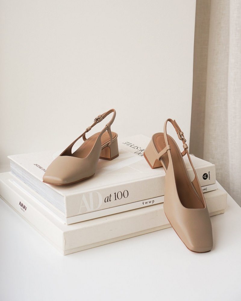 Beige Flattered Elin Leather Shoes Heels | AUXMI52948