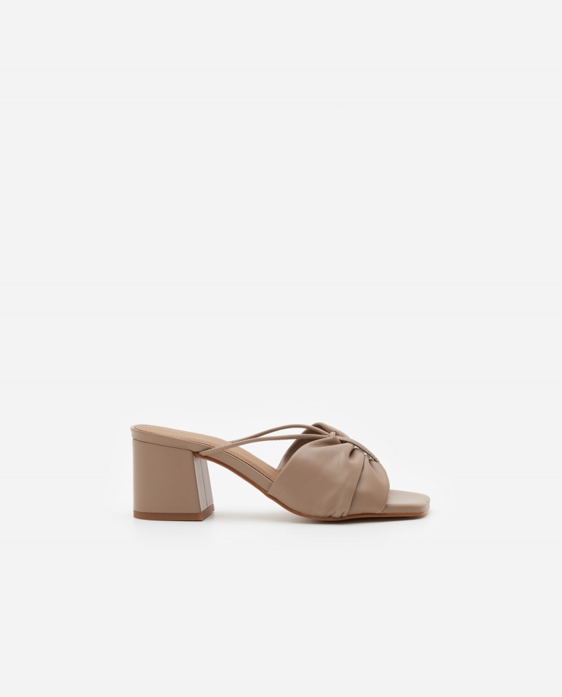 Beige Flattered Olivia Leather Shoes Heels | AUDFL56587