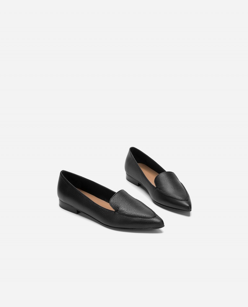 Black Flattered Alex Leather Shoes Loafers | AUEGJ24539