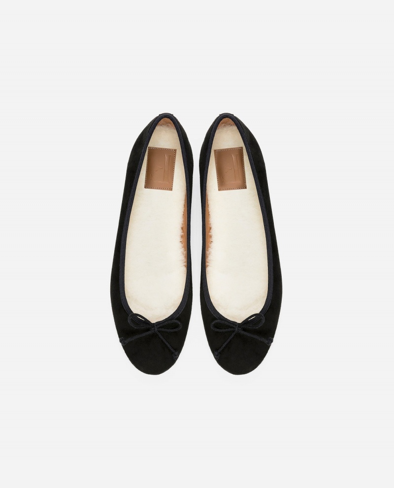 Black Flattered Anna Suede Shoes Ballet Flats | AUCIF74728