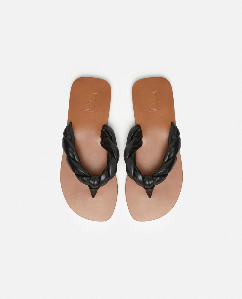 Black Flattered Blanche Leather Shoes Sandals | AUDFL89767