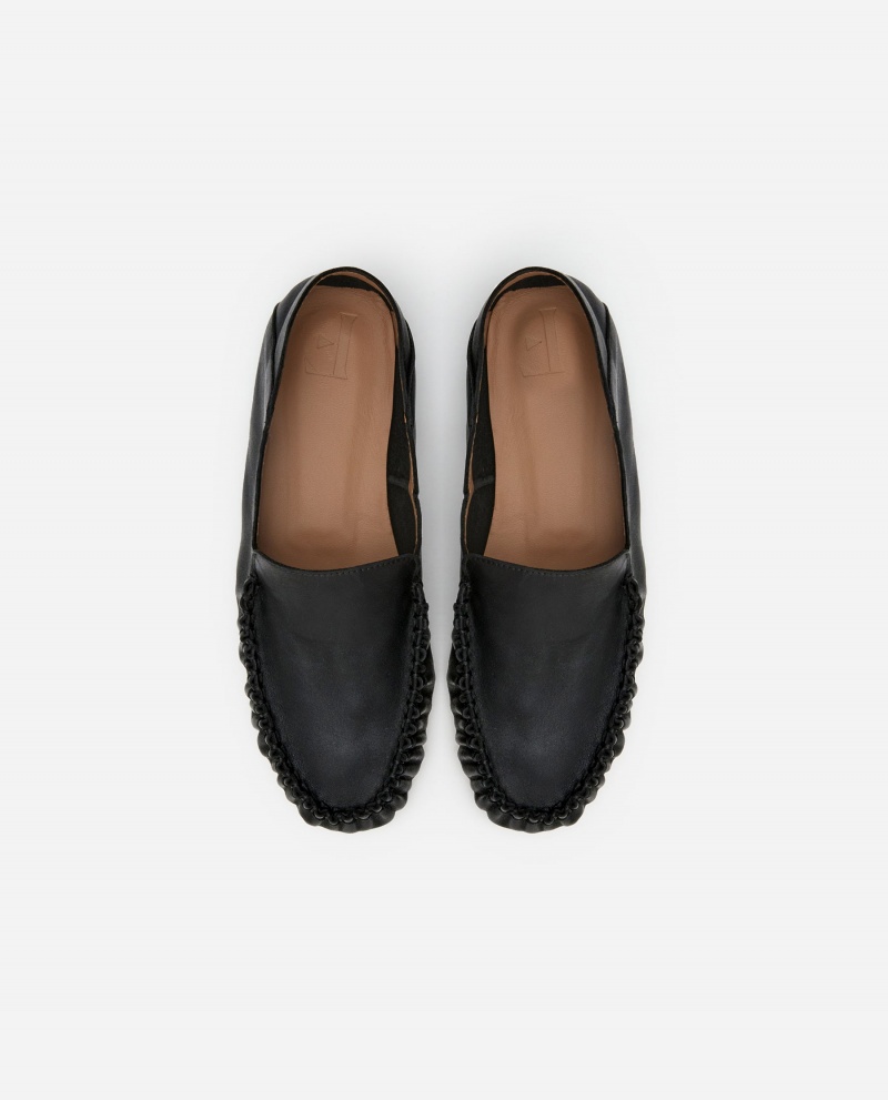 Black Flattered Bon Bon Leather Shoes Loafers | ZAUNQ94193