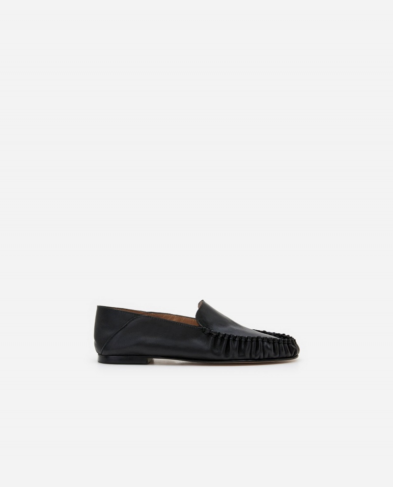 Black Flattered Bon Bon Leather Shoes Loafers | ZAUNQ94193