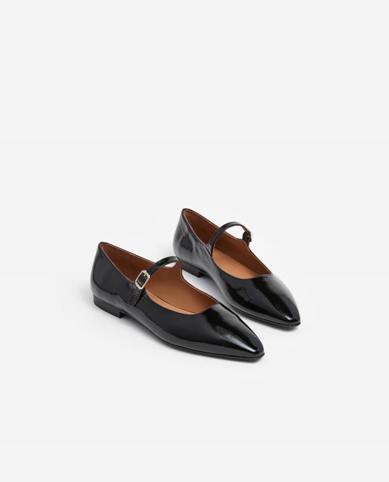 Black Flattered Camila Leather Shoes Ballet Flats | AUNEJ25373