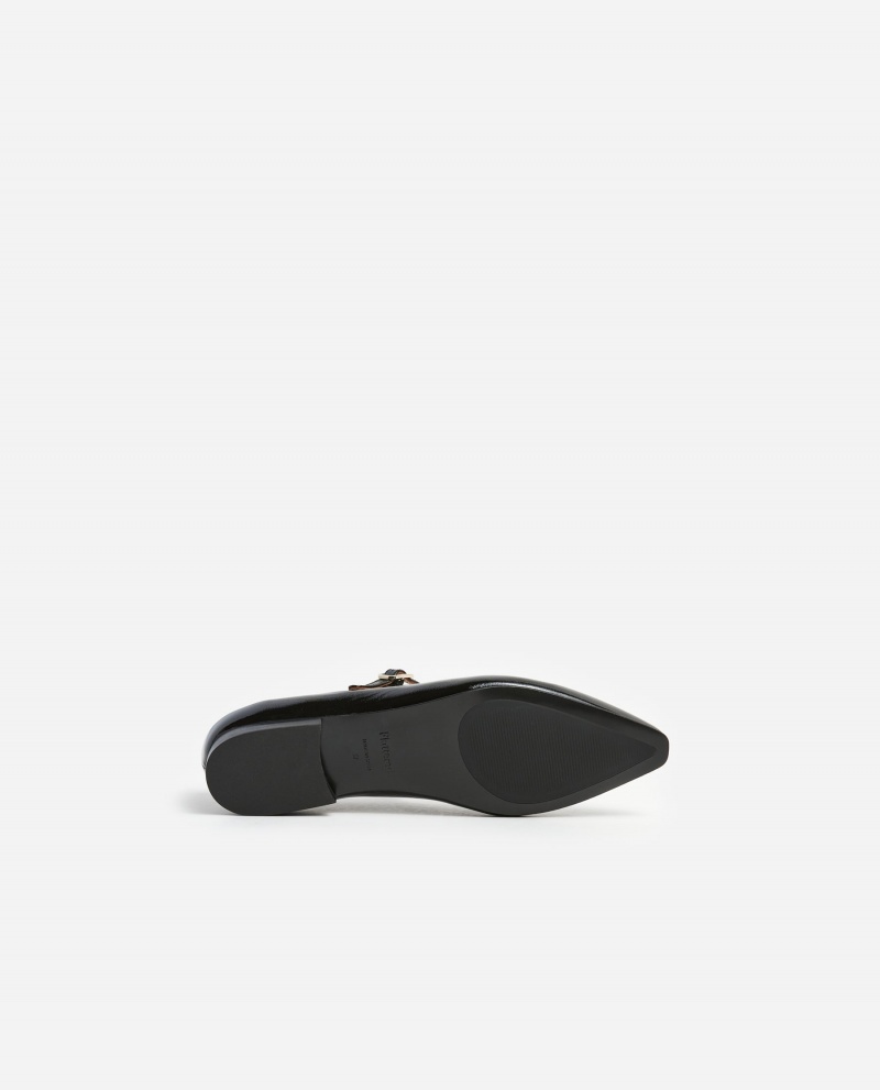 Black Flattered Camila Leather Shoes Ballet Flats | AUNEJ25373