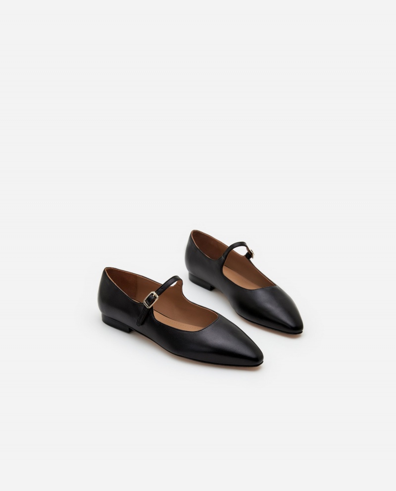 Black Flattered Camila Leather Shoes Ballet Flats | AUXMI12524