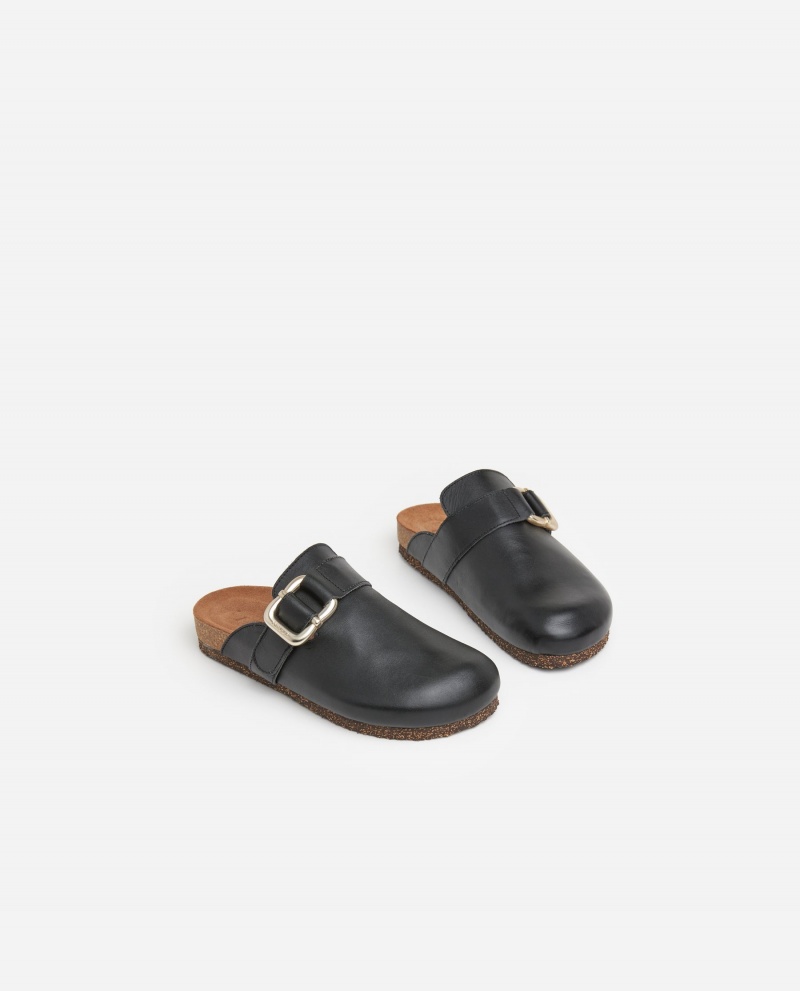 Black Flattered Cara Leather Shoes Sandals | AUIIZ77836