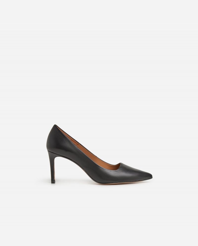 Black Flattered Charlie Leather Shoes Heels | AUDFL93536