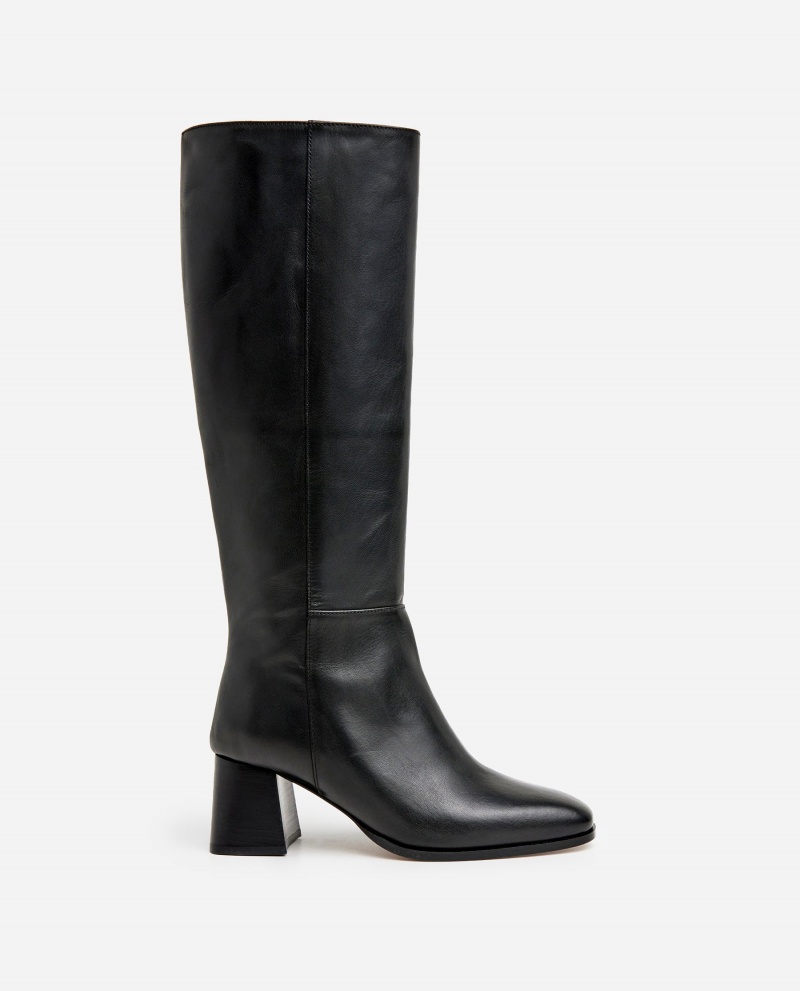 Black Flattered Colette Leather Shoes Boots | PAUER10096