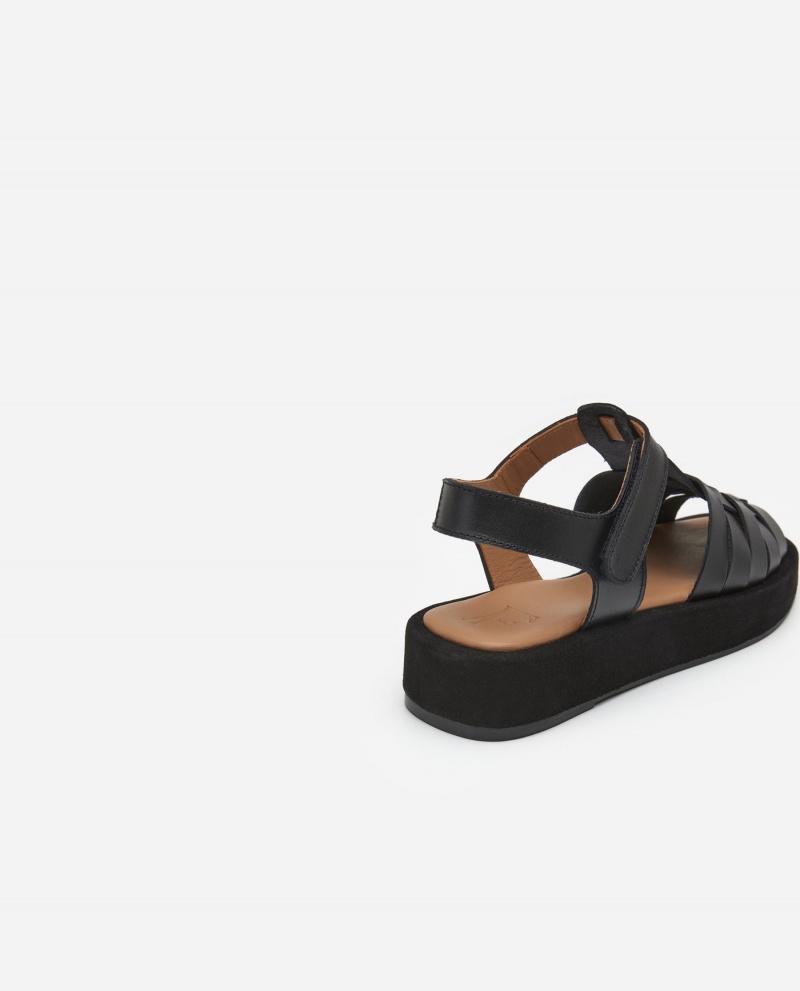 Black Flattered Gigi Leather Shoes Sandals | LAUTR87025