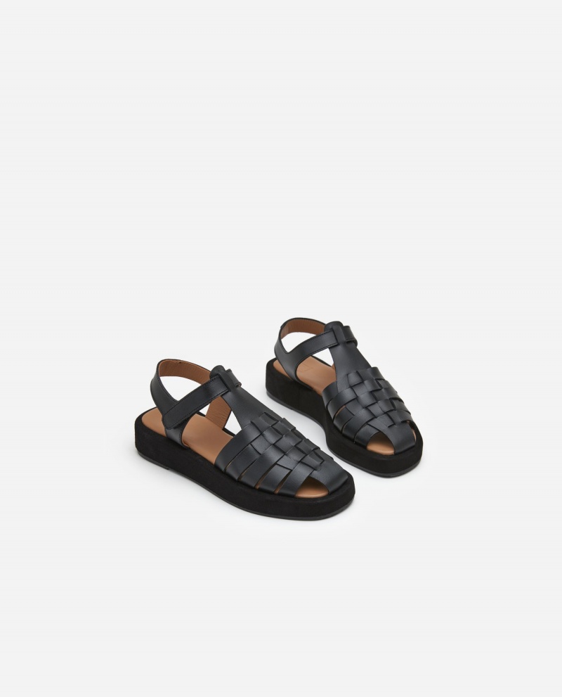 Black Flattered Gigi Leather Shoes Sandals | LAUTR87025