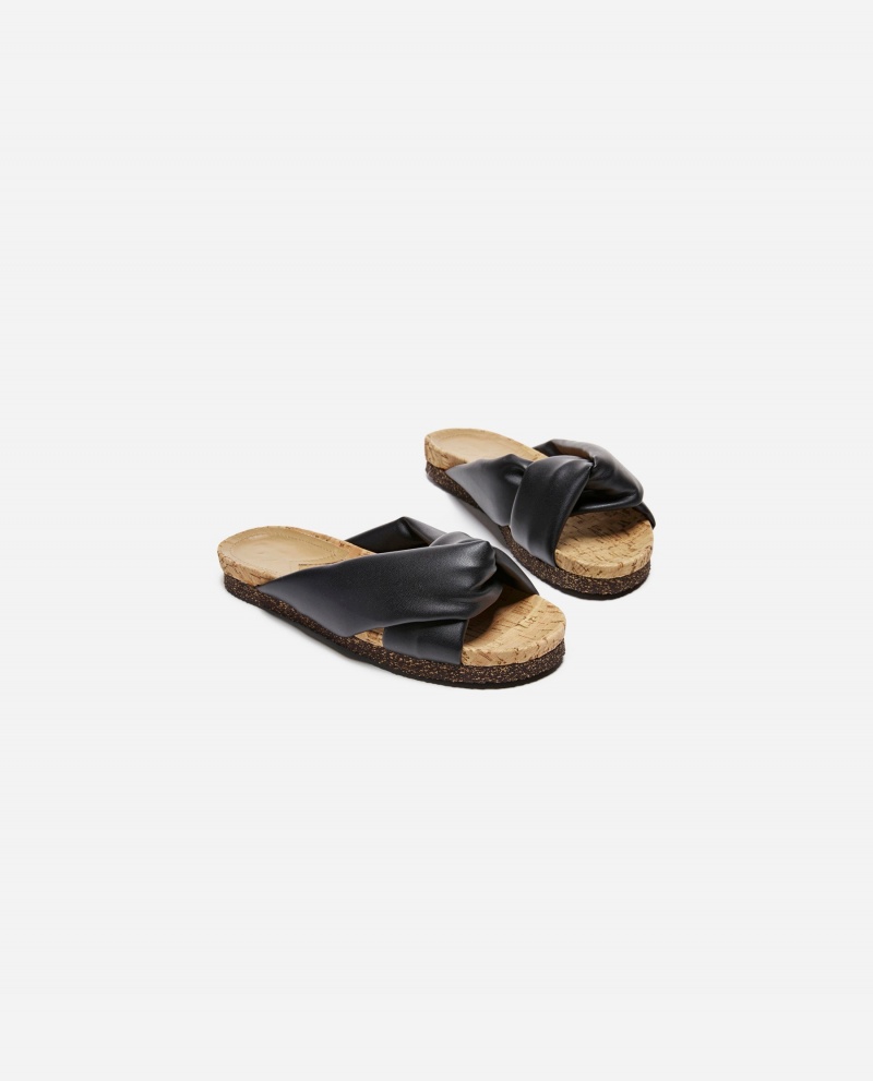 Black Flattered Lou Vegan Material Shoes Sandals | ZAUMJ89344