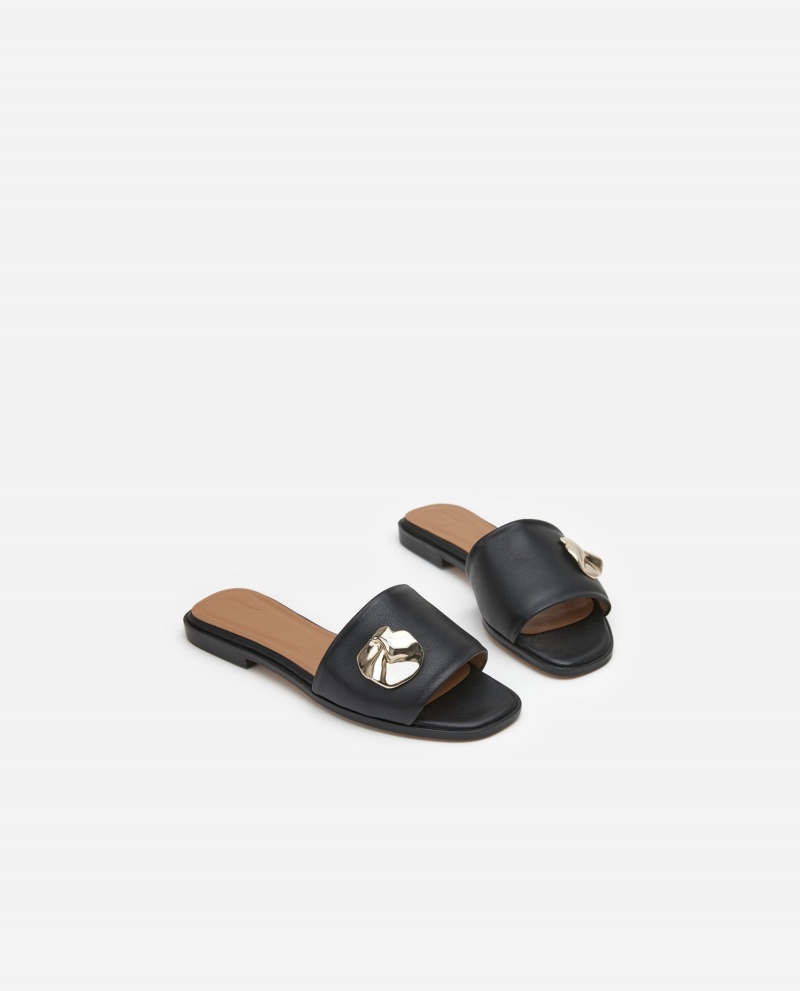 Black Flattered Mira Leather Shoes Sandals | FAUUI42292