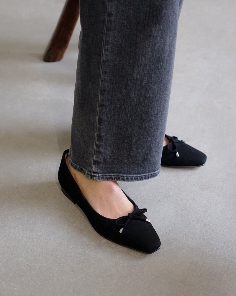 Black Flattered Monica Suede Shoes Ballet Flats | AUJKU81220