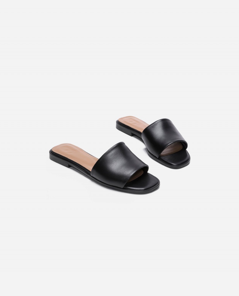 Black Flattered Mouna Leather Shoes Sandals | AUJBT43786