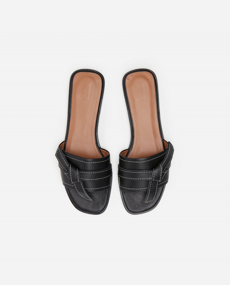 Black Flattered My Leather Shoes Sandals | AUEGJ43486