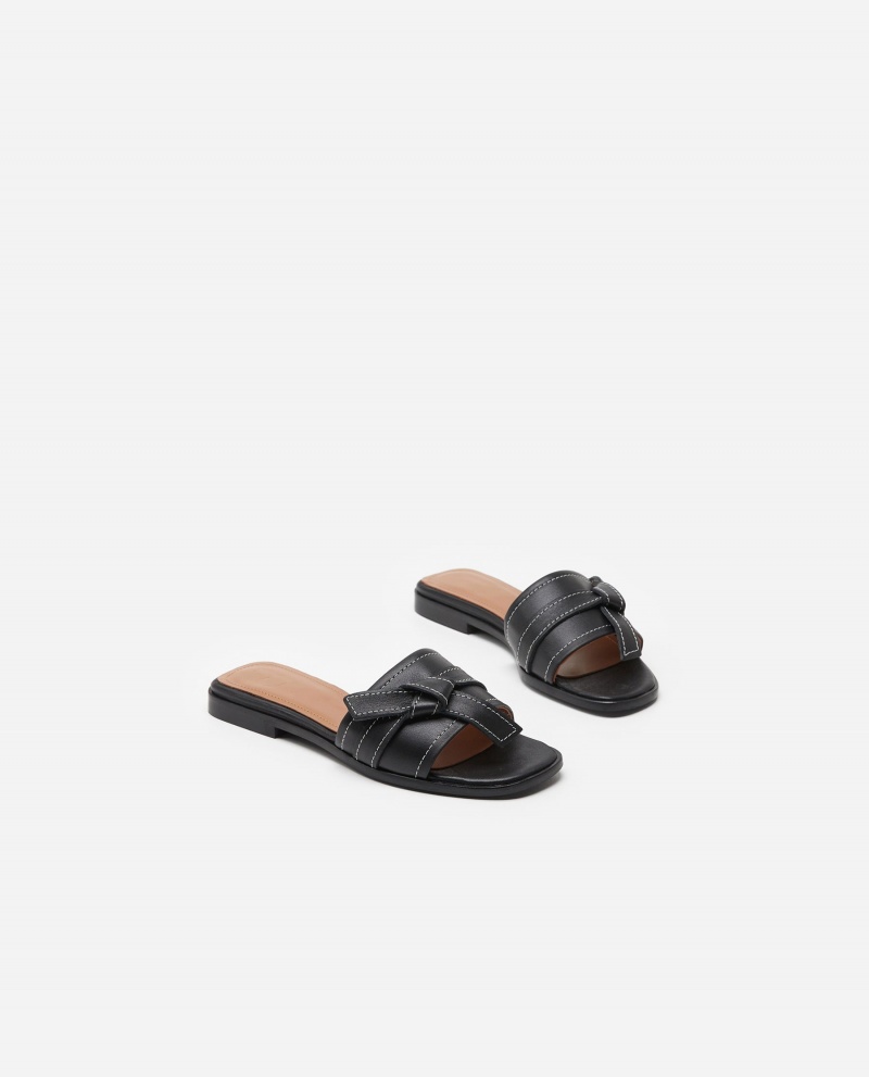 Black Flattered My Leather Shoes Sandals | AUEGJ43486