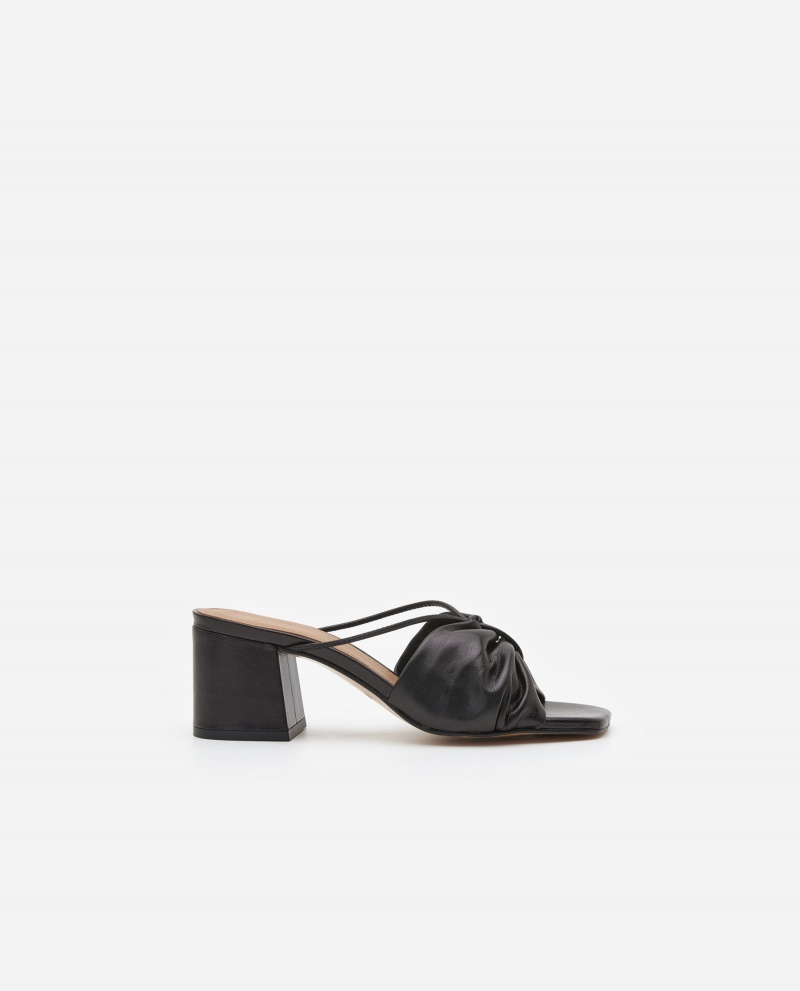 Black Flattered Olivia Leather Shoes Heels | AUDFL94068