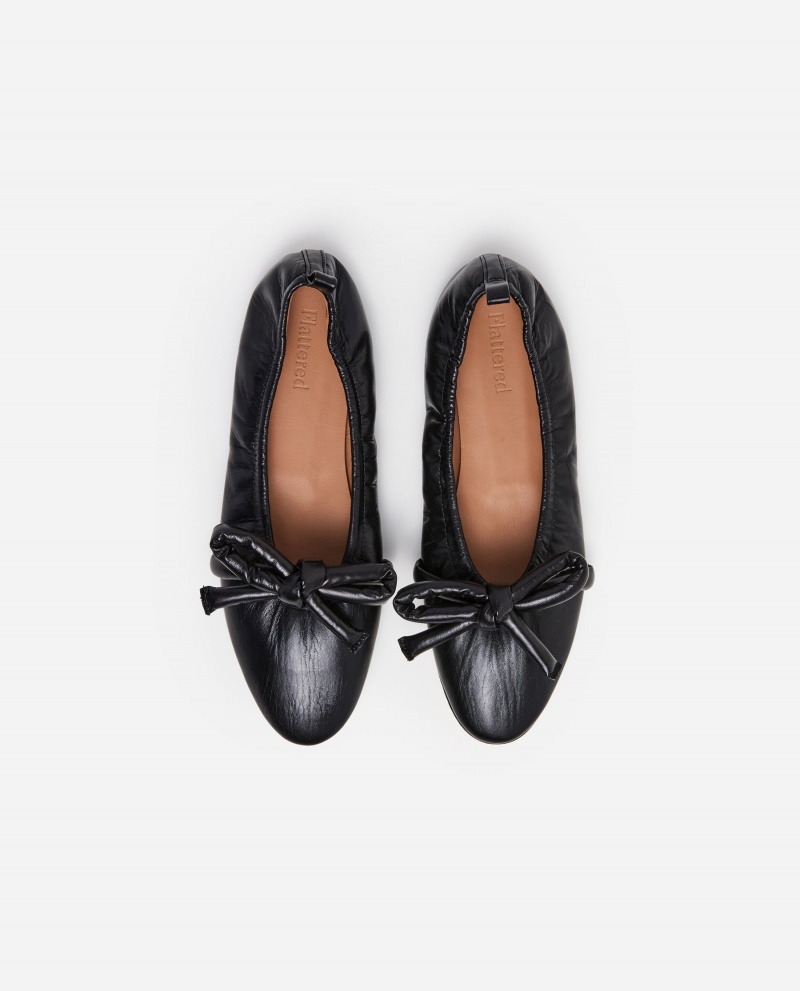 Black Flattered Polly Leather Shoes Ballet Flats | AUJKU13945