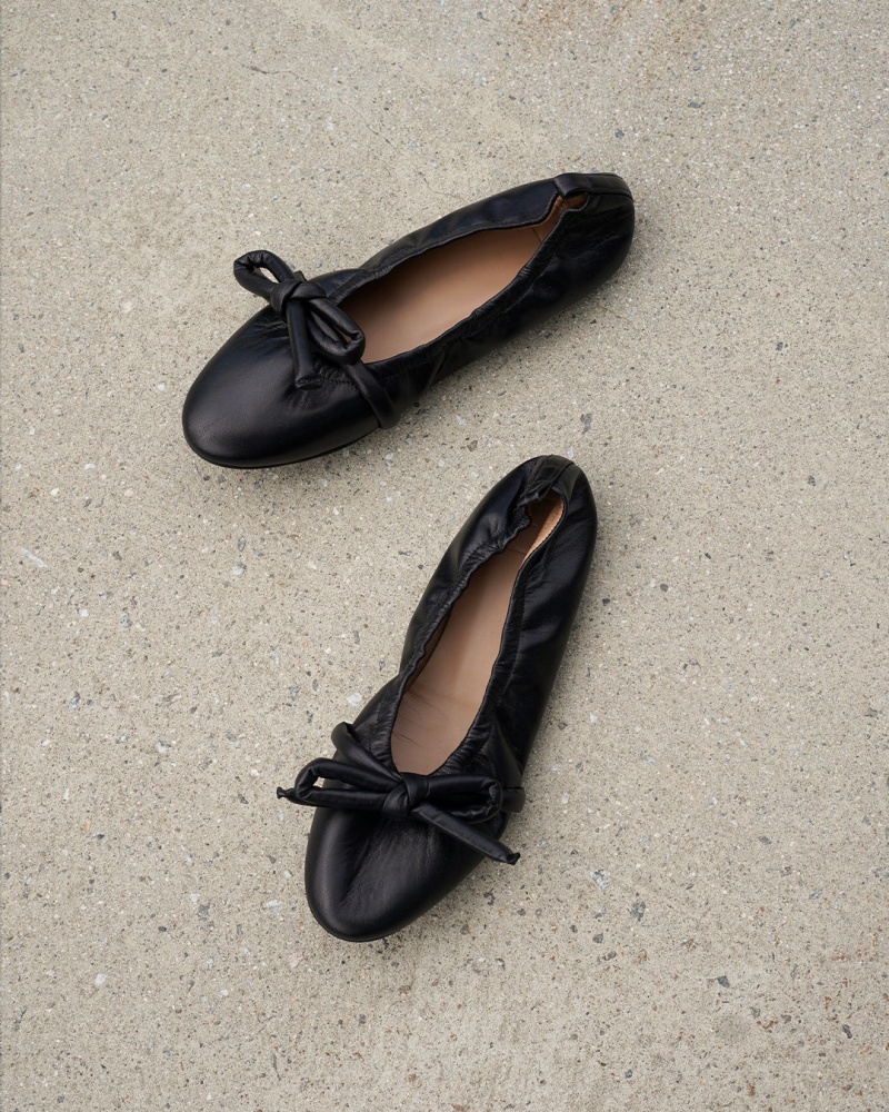 Black Flattered Polly Leather Shoes Ballet Flats | AUJKU13945