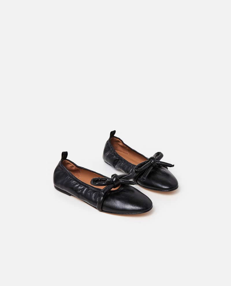 Black Flattered Polly Leather Shoes Ballet Flats | AUJKU13945