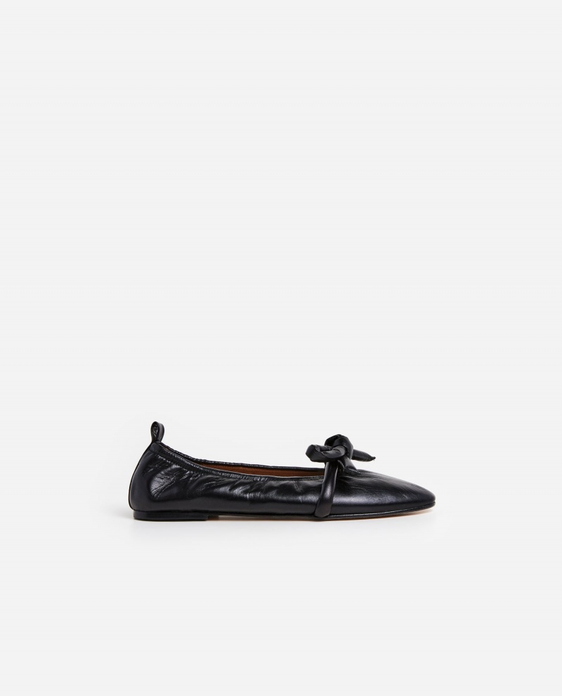 Black Flattered Polly Leather Shoes Ballet Flats | AUJKU13945