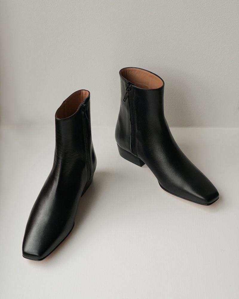 Black Flattered Rami Leather Shoes Boots | UAUND86919