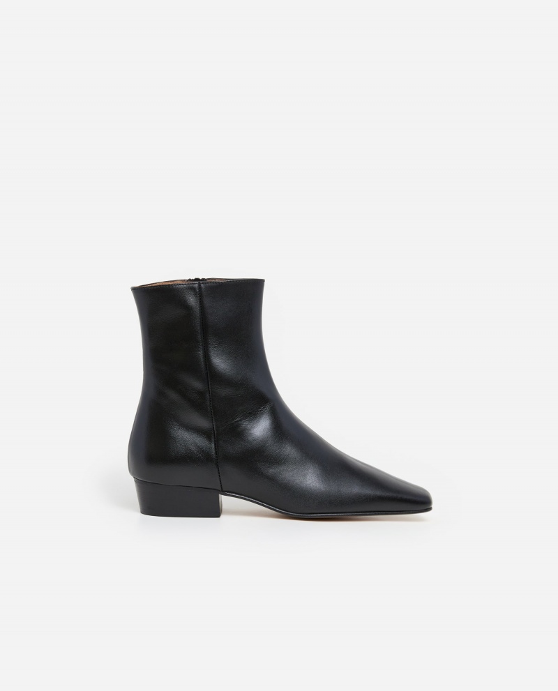 Black Flattered Rami Leather Shoes Boots | UAUND86919