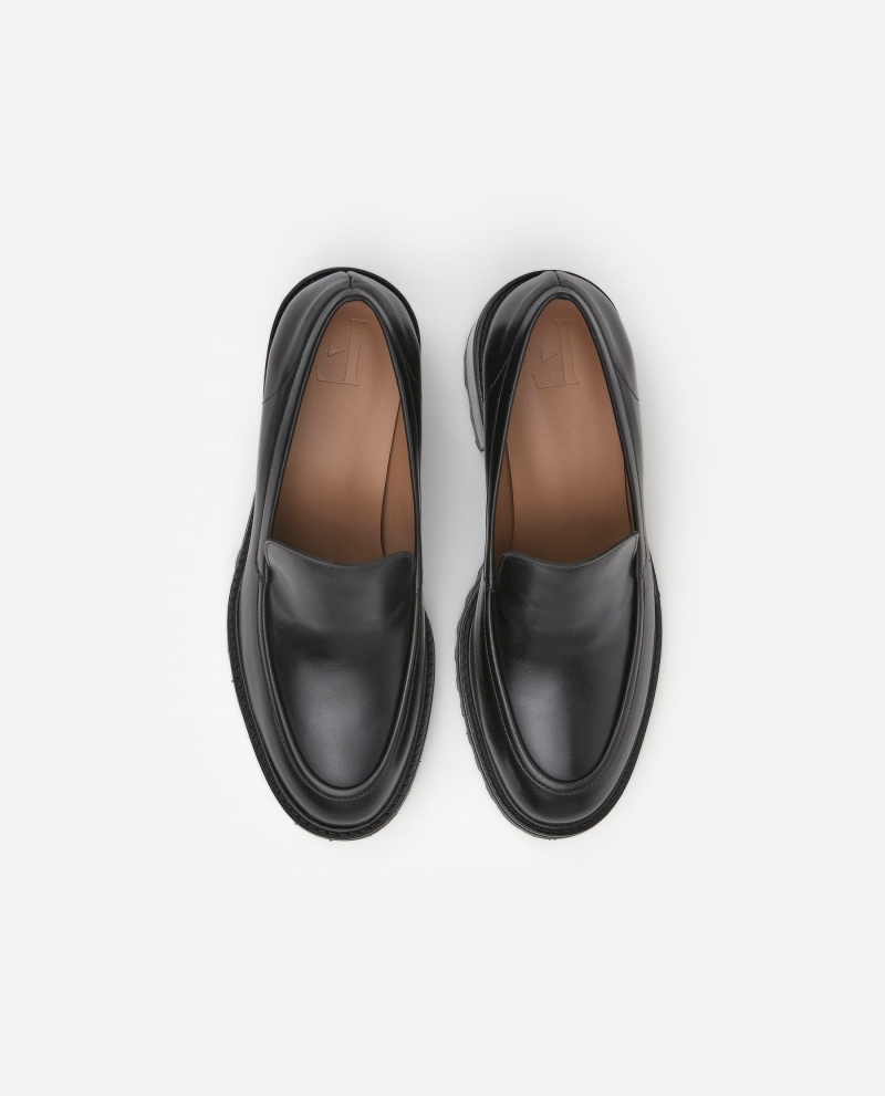 Black Flattered Saga Leather Shoes Loafers | PAUQX91226