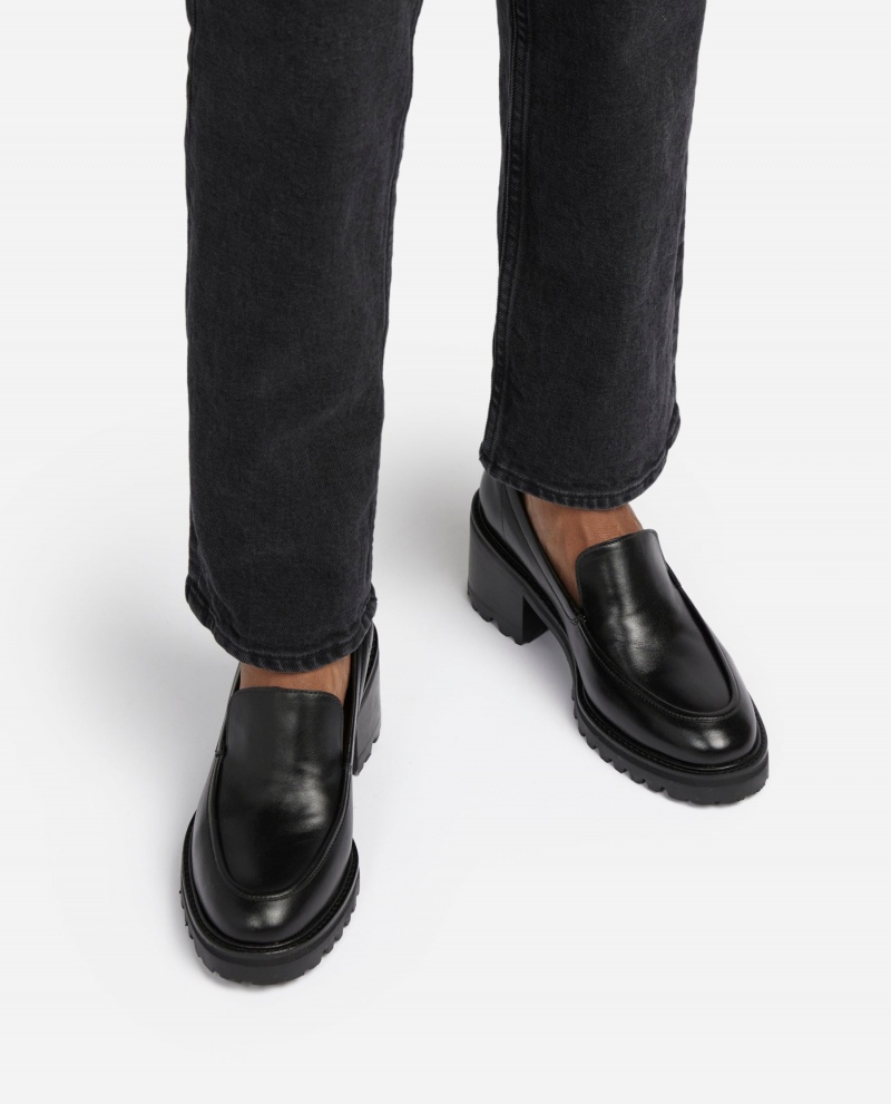 Black Flattered Saga Leather Shoes Loafers | PAUQX91226