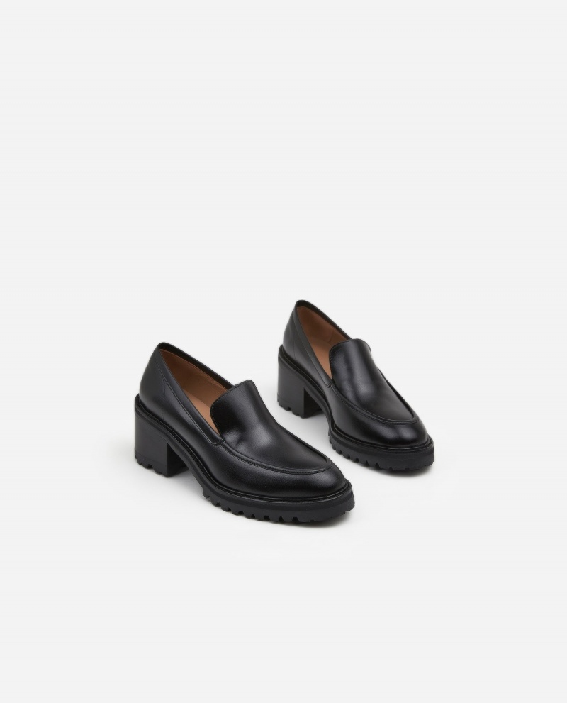 Black Flattered Saga Leather Shoes Loafers | PAUQX91226