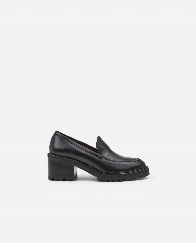 Black Flattered Saga Leather Shoes Loafers | PAUQX91226