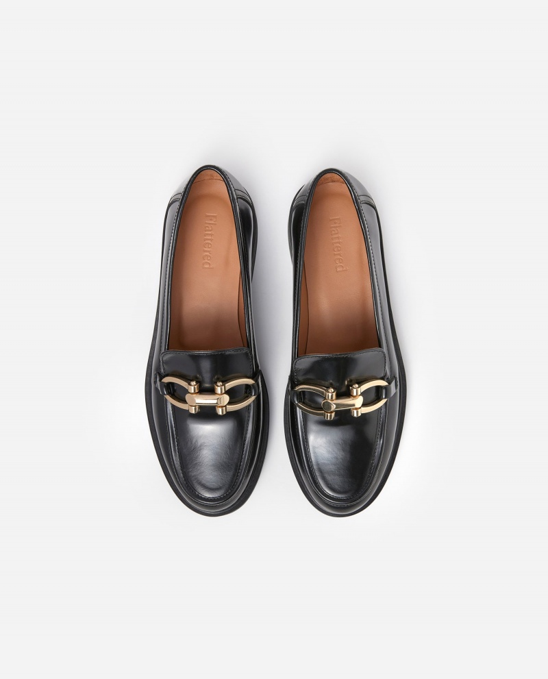 Black Flattered Samantha Leather Shoes Loafers | DAUKV21848